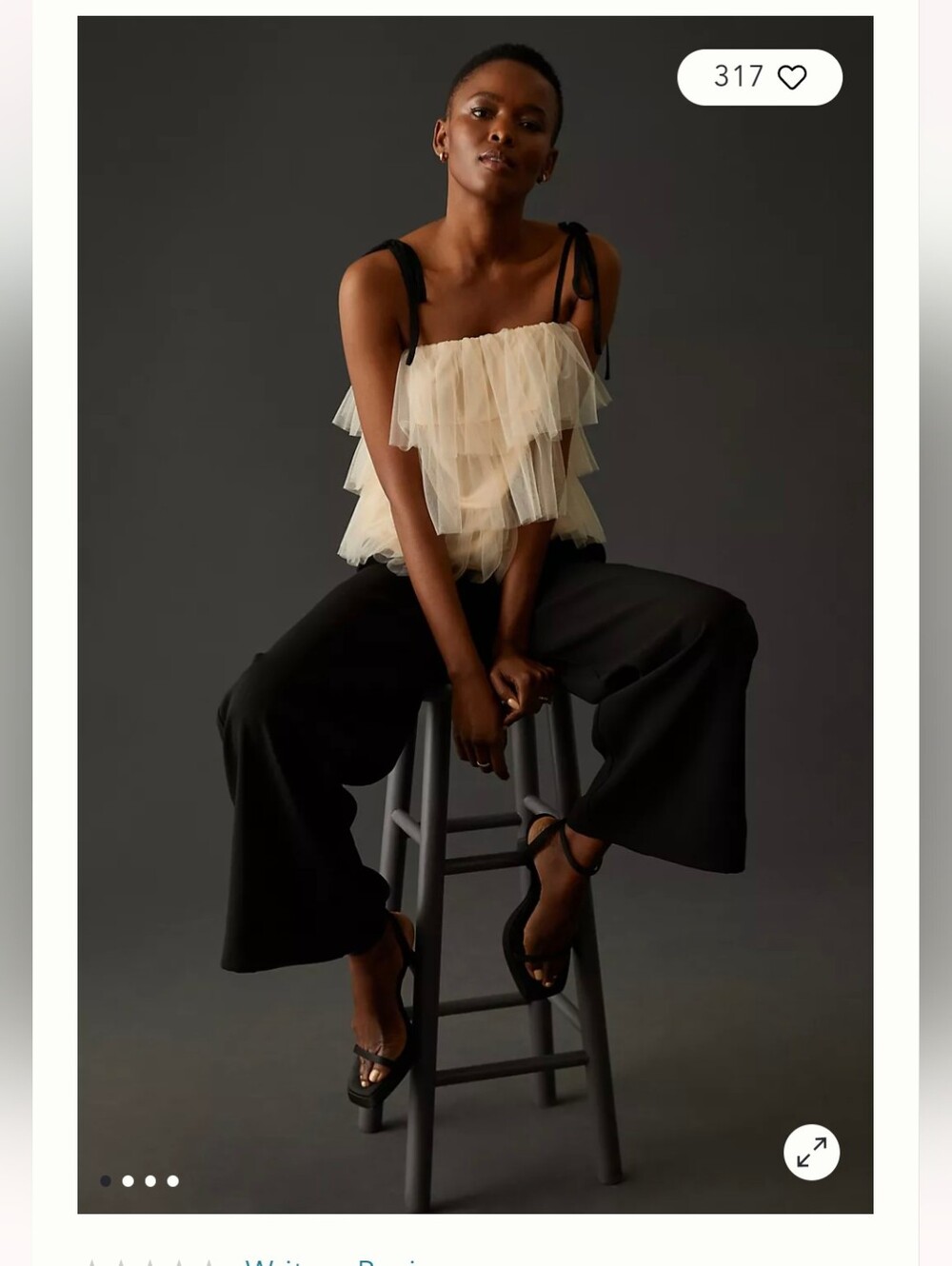 Tiered Tulle Camisole w/ Black Ribbon Ties